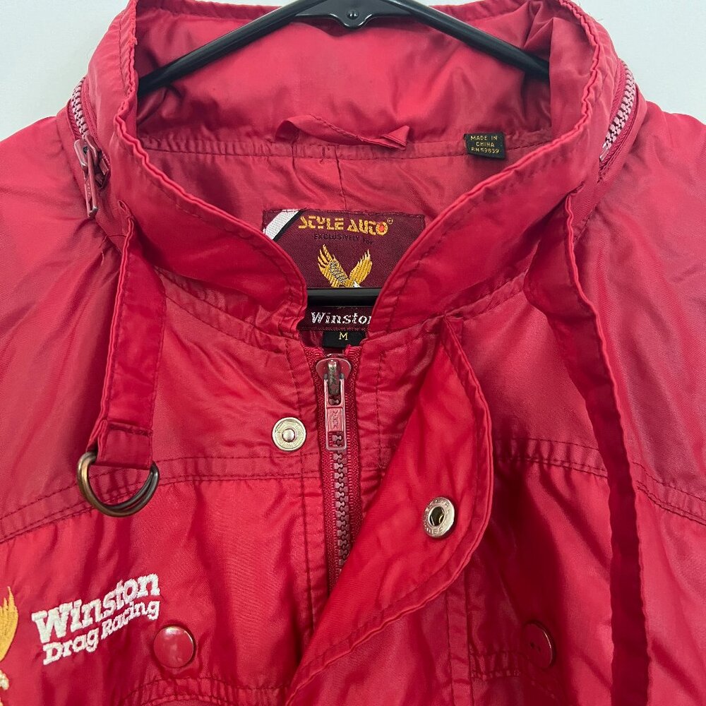 Vintage Red Winston Cigarette Drag Racing Jacket w/ zip up Hood, Size M